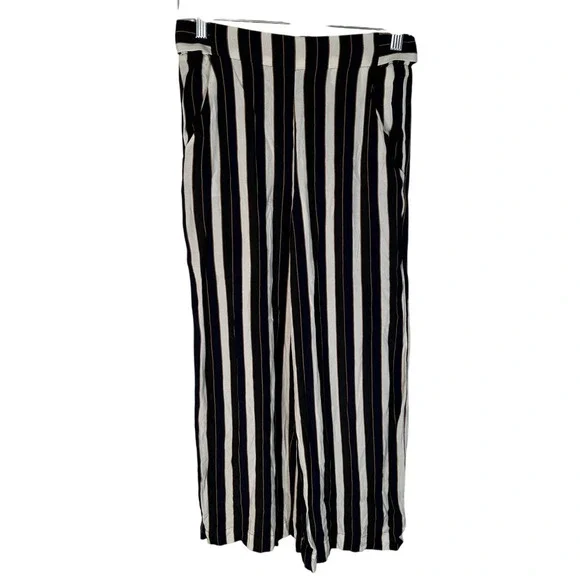 Aritzia Wilfred S Faun $178 Striped Gaucho Wide Leg Pants High Rise Crop Blue - Picture 3 of 15